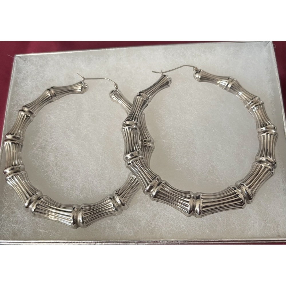 Elegant Sterling Silver Bamboo 925 Hoop Earrings
